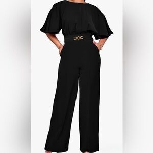 Black Wide-Leg Jumpsuit with Gold Accent